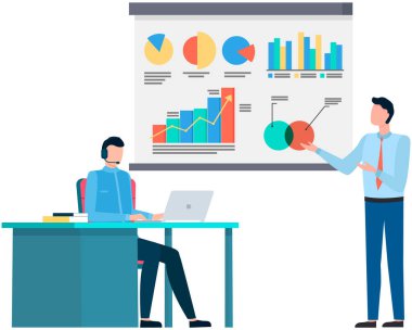 Başarılı iş projesi sunumu, şirket stratejisi planlaması, istatistik göstergeleri analizi