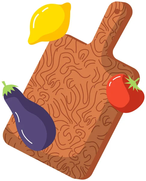 Productos biológicos naturales y tabla de cortar, verduras frescas y frutas para una nutrición saludable — Vector de stock