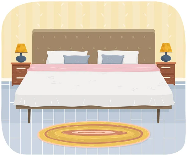 Progettazione e disposizione di mobili in camera. Camera da letto moderna interior design vettoriale illustrazione — Vettoriale Stock