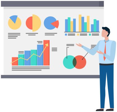 Başarılı iş projesi sunumu, şirket stratejisi planlaması, istatistik göstergeleri analizi