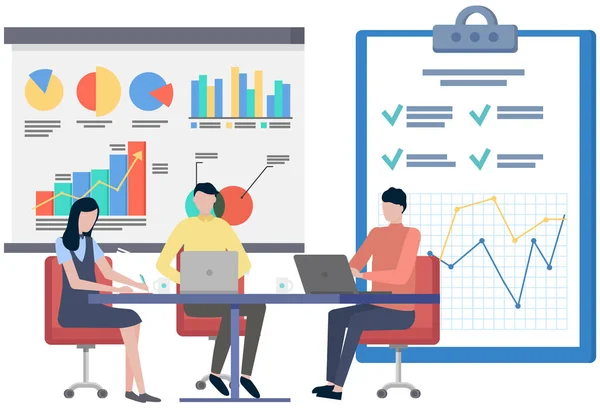 Презентация успешных бизнес-проектов, планирование стратегии компании, анализ статистических показателей — стоковый вектор