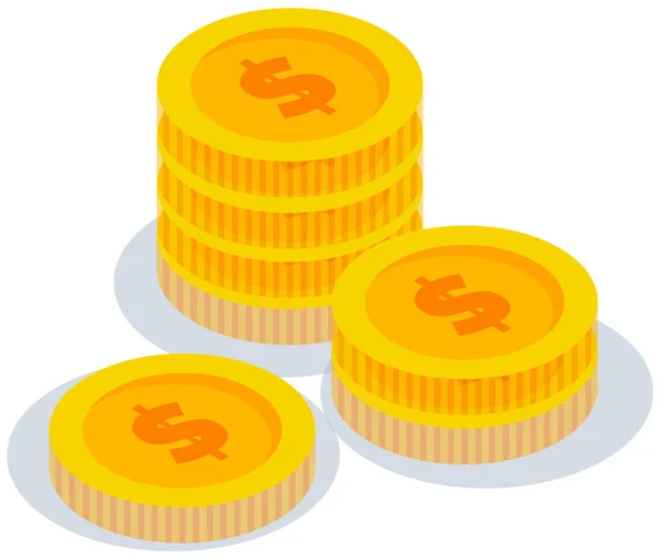 Isometric coins with dollar sign stack. Pile of gold money cash. Banking, business, finance concept — Stok Vektör