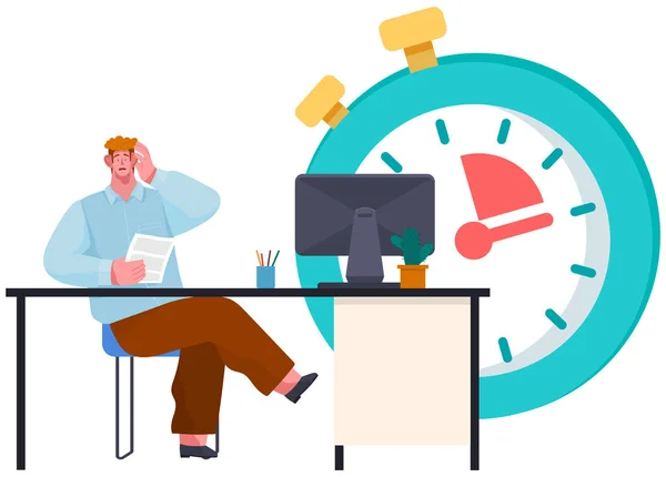 Deadline concept with stressed office worker. Company nervous employee worried because of poject — Vector de stock