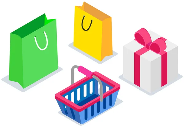 Packaging and carrying for purchases. Containers for buying goods in store. Shopping bag collection —  Vetores de Stock