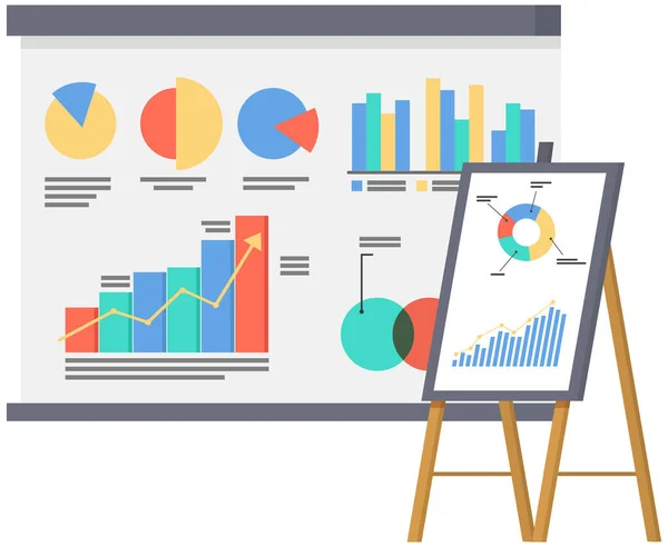 Presentación exitosa del proyecto empresarial, planificación de la estrategia de la empresa, análisis de indicadores estadísticos — Archivo Imágenes Vectoriales