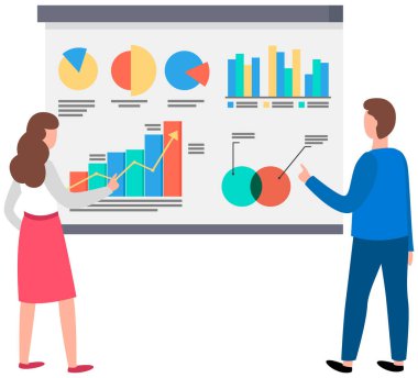 Başarılı iş projesi sunumu, şirket stratejisi planlaması, istatistik göstergeleri analizi