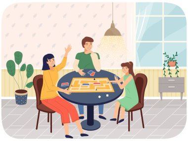 Aile oyunu düz çizim yapıyor. Çocuklu anne eğleniyor, birlikte vakit geçiriyor.