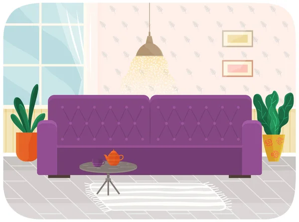 Flaches Interieur. Planung und Anordnung von Möbeln in der Wohnung. Wohnzimmer. Lebensstil zu Hause. Stilhaus — Stockvektor