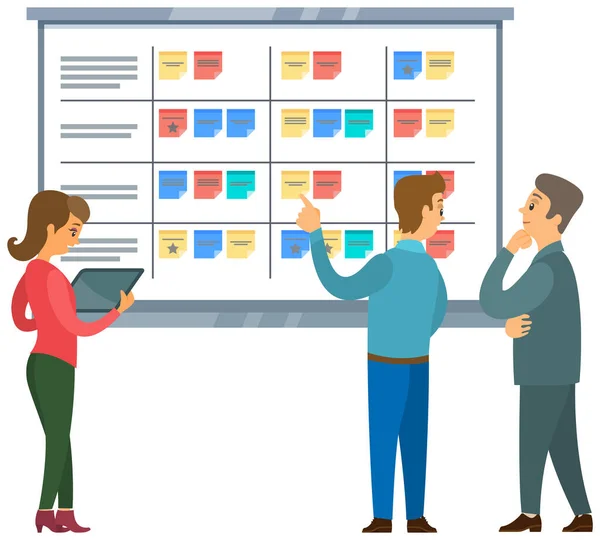 Planificación de la estrategia empresarial, gestión de proyectos. Tareas de cepillado. Análisis de datos y analítica. Filosofía Kaizen — Vector de stock