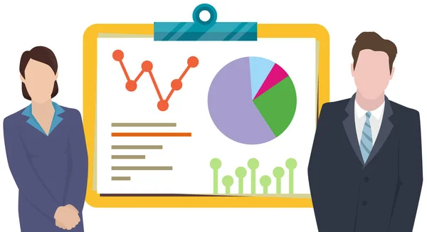 L'imprenditore fa una presentazione di un rapporto statistico. Concetto aziendale di analisi e pianificazione — Vettoriale Stock