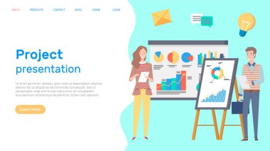 Başarılı iş projesi sunumu, şirket stratejisi planlaması, istatistik göstergeleri analizi