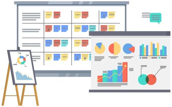 Planification de la stratégie d'entreprise, gestion de projet. Travaux de rabotage. Analyse et analyse des données. Philosophie kaizen — Image vectorielle