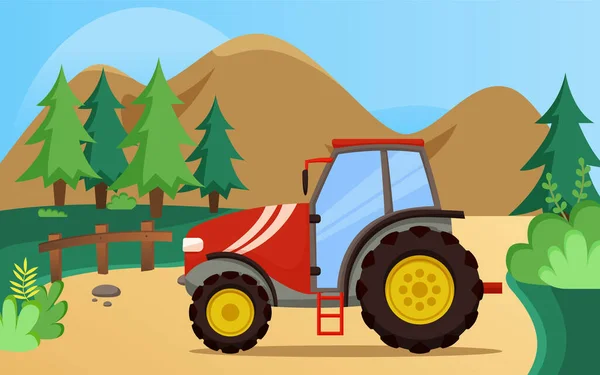 Agricultura y antecedentes agrícolas con tractor. Transporte agrícola para campos de arado — Vector de stock