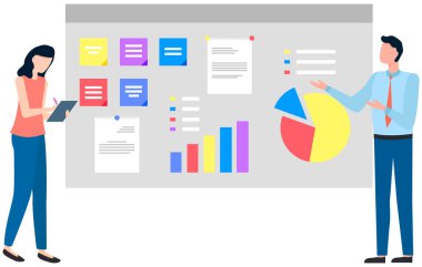 Başarılı iş projesi sunumu, şirket stratejisi planlaması, istatistik göstergeleri analizi