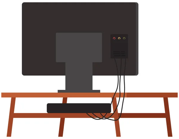 TV en el estrado. Estante de madera para la ilustración de vectores de televisión. Televisor en la mesa, vista trasera del monitor — Archivo Imágenes Vectoriales