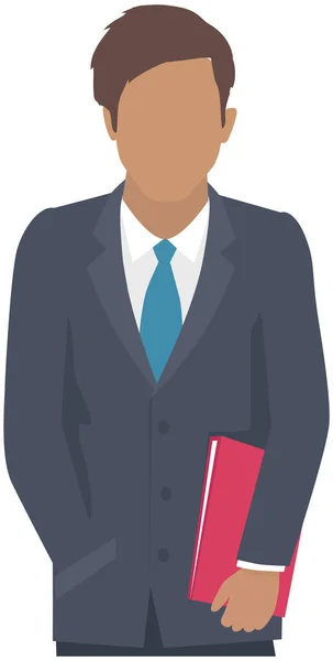 Αυτοπεποίθηση επιχειρηματίας με στολή γραφείου. Άνθρωπος με σκούρο κοστούμι και γραβάτα στέκεται με σταυρωμένα τα χέρια — Διανυσματικό Αρχείο