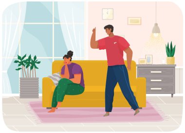 Kavga eden genç bir çift. Erkek ve kadın kötü bir ilişkide birbirlerine bağırırlar. Azarlama argümanı