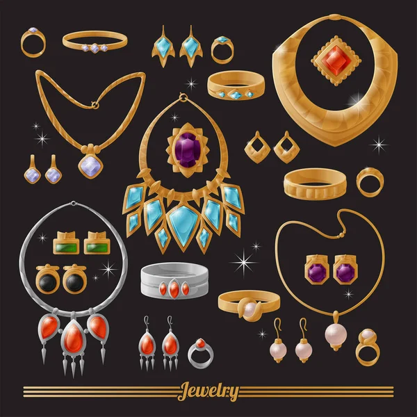 Caro conjunto de joyas de oro y plata de lujo — Vector de stock