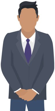 Ofis ekibindeki kendine güvenen iş adamı. Koyu takım elbiseli ve kravatlı bir adam kollarını kavuşturmuş duruyor.