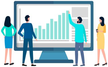 Başarılı iş projesi sunumu, şirket stratejisi planlaması, istatistik göstergeleri analizi