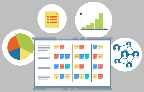 Business Infographic icons. Vector illustration colored pie chart, schedule, block diagram, graph — Stock Vector