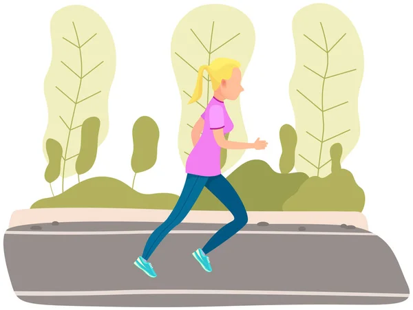 Actividad deportiva y estilo de vida saludable. Chica corriendo en el parque. Correr por la mañana de deportista — Vector de stock