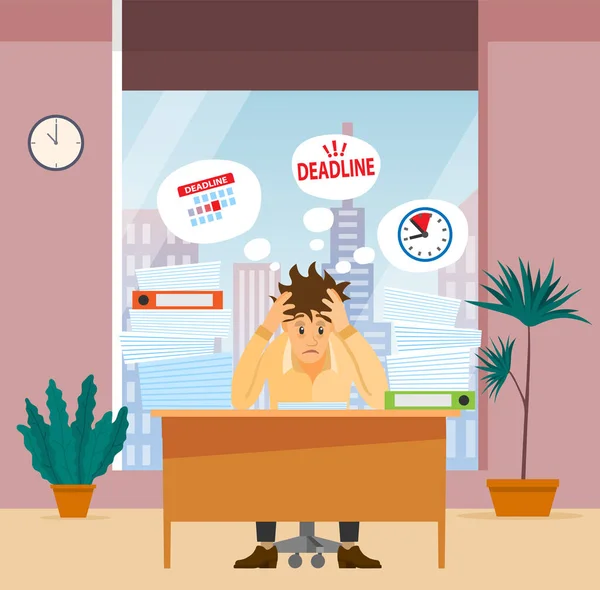 Missing deadline, bad time management. Work in high stress conditions and under hard boss pressure — Stock Vector