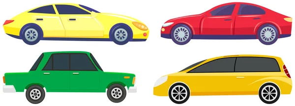 Coches de diferentes tipos sin conductores. Conjunto de modos de transporte y formas de ilustración vectorial — Vector de stock