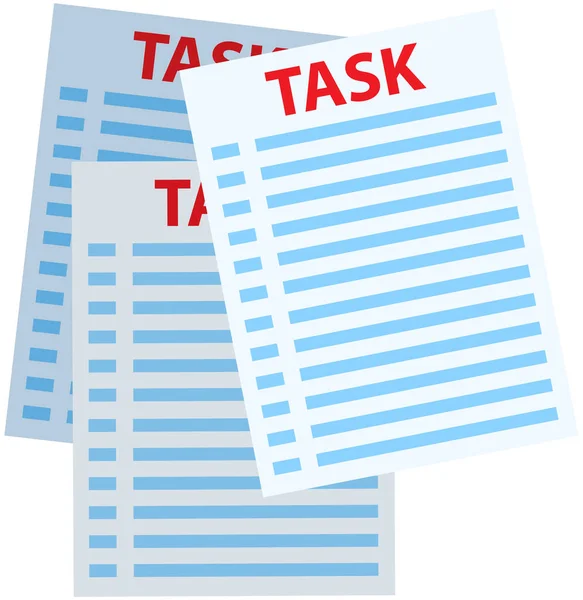Folhas de papel com texto e tarefa de inscrição. Lista de tarefas a realizar pelo trabalhador no trabalho — Vetor de Stock