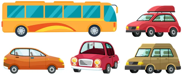 Automóvel moderno e ônibus viajante amarelo definido. Minivan ou veículo polivalente isolado sobre branco —  Vetores de Stock