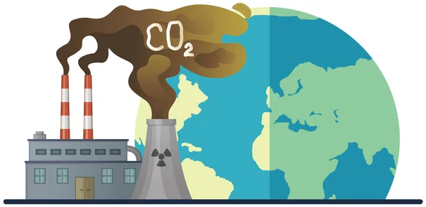 Planet contaminated with radioactive waste. Manufacture pollutes air and atmosphere with smoke — Stock Vector