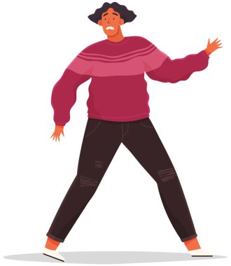 Korkmuş adam tehlikeden kaçacak. Yüzü korku içinde bir şeye bakan erkek karakter.