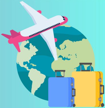 Uçakla dünyayı dolaşmak. Turizm uçağı ve valizli valizler