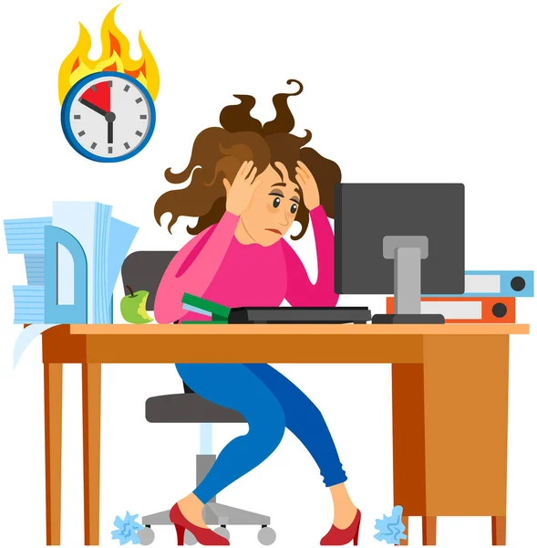 Versäumte Frist, schlechtes Zeitmanagement. Arbeit unter hohen Stressbedingungen und unter starkem Druck des Chefs — Stockvektor