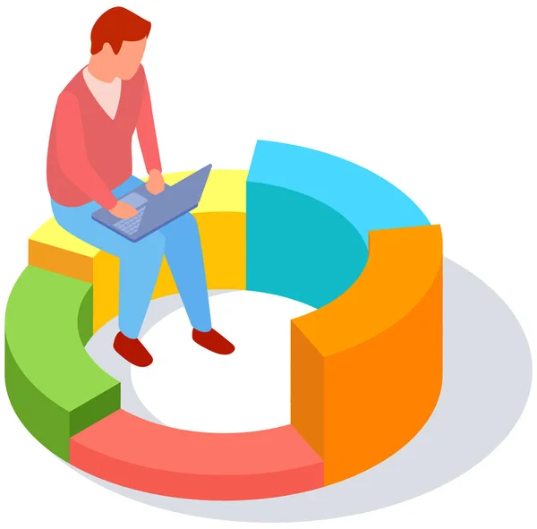 Medewerkers analyseren statistische indicatoren, bedrijfsgegevens. Karakters werken met marketingonderzoek — Stockvector