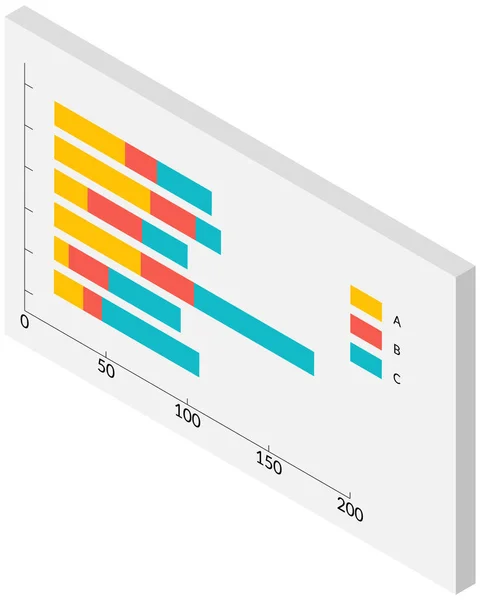 Visualisering av stapeldiagram med kolumner av olika färger som visas på affischen, isometrisk infografik — Stock vektor