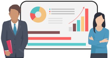 Başarılı iş projesi sunumu, şirket stratejisi planlaması, istatistik göstergeleri analizi