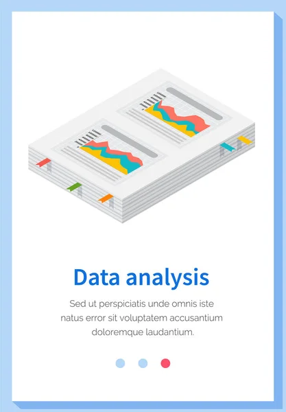 Analizar indicadores estadísticos, datos empresariales. Trabajar con la investigación de marketing. Análisis de datos isométricos — Archivo Imágenes Vectoriales