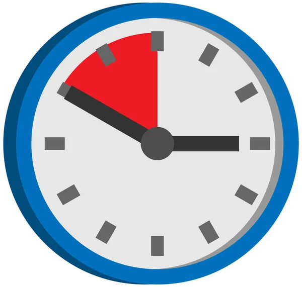 Clock with red area, time remaining until end of period. Chronometer with hour and minute arrows — Stock Vector