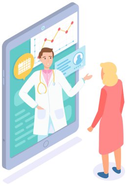 Terapistle online danışmanlık yapan bir hasta. Cep telefonu uygulaması kullanarak doktorla iletişim kuran kadın