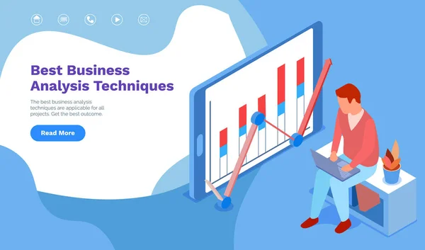 Los empleados analizan indicadores estadísticos, datos empresariales. Los personajes trabajan con la investigación de marketing — Archivo Imágenes Vectoriales