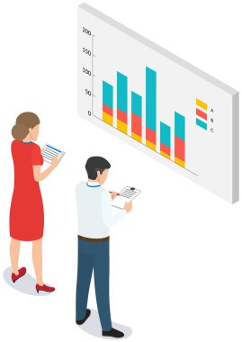 Çalışanlar istatistiksel göstergeleri, iş verilerini analiz ederler. Karakterler pazarlama araştırmalarıyla çalışır