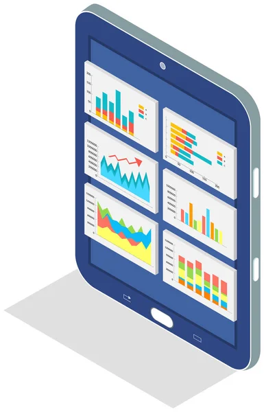 Analysera statistiska indikatorer, affärsdata. Arbeta med marknadsundersökningar. Dataanalys isometrisk — Stock vektor