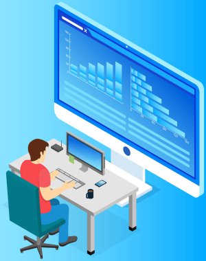 Adam, grafikler ve grafiklerle sunum hakkında istatistiksel göstergeleri tahmin ediyor, pazarlama kavramı