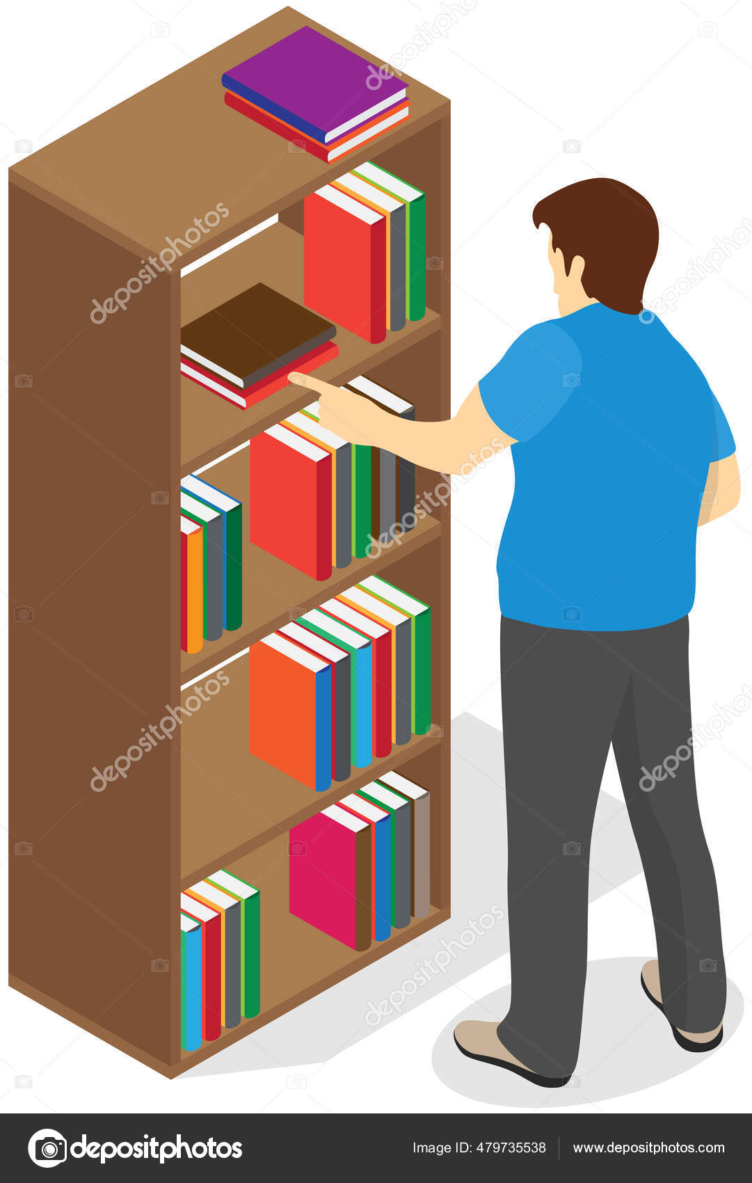 Man pulls out book from shelf. Librarian works with textbooks. Person standing next to bookcase Stock Vector Image by ©robuart #479735538 Man pulls out book from shelf. Librarian works with textbooks. Person standing next to bookcase Stock Vector Image by ©robuart #479735538