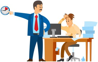 Patron çalışanları ödevlerini zamanında tamamlamaya teşvik ediyor. Yetiştirilmesi gereken bir iş var.