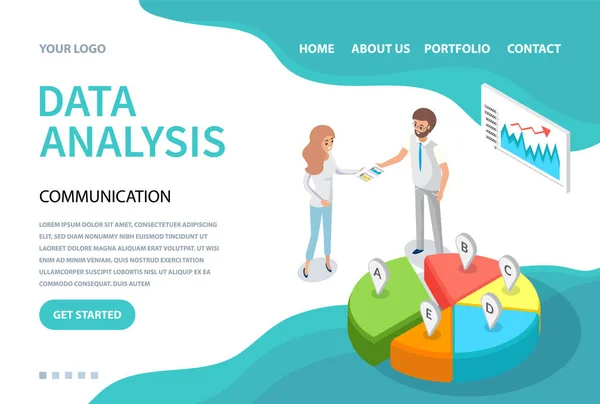 Los empleados analizan indicadores estadísticos, datos empresariales. Los personajes trabajan con la investigación de marketing — Vector de stock