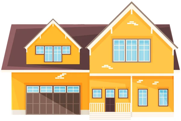 Grand immeuble résidentiel jaune, maison avec garage. Structure architecturale en briques — Image vectorielle