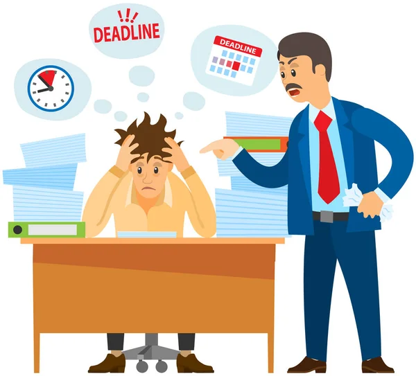 Missing deadline, bad time management. Work in high stress conditions and under hard boss pressure — Stock Vector