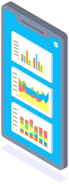 Smartphone s infografií, grafem a diagramem na obrazovce. Statistické mobilní aplikační rozhraní — Stockový vektor